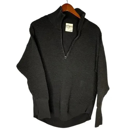 Offline by Aerie Ribbed Quarter Zip Long Sleeve Oversized Knit Black Medium - Picture 4 of 8
